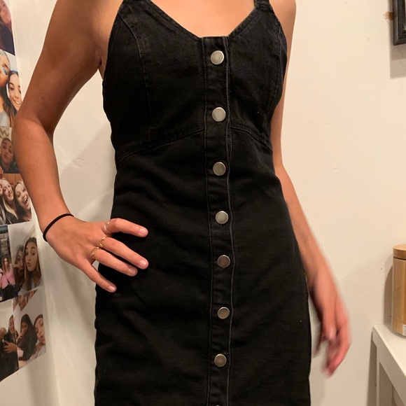 black button denim dress